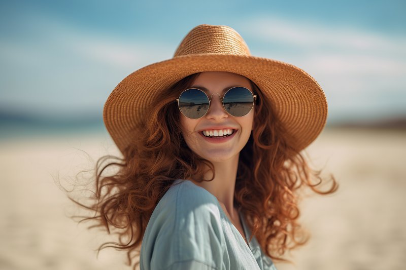 woman smiling on beach