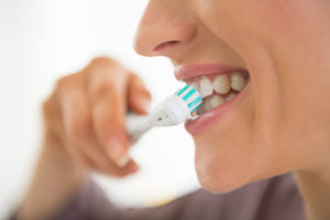 close-up of toothbrushing